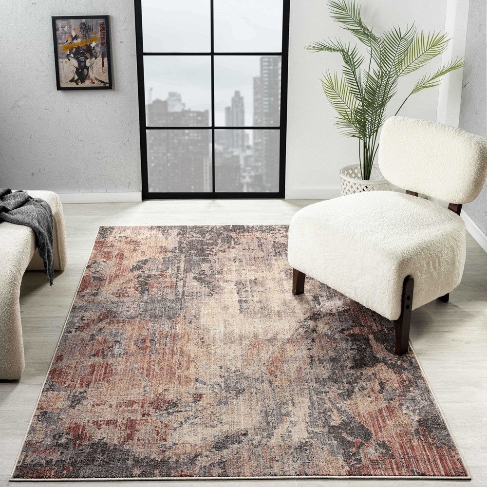 Alia 878AL Distressed Abstract Rugs in Anthra Rose